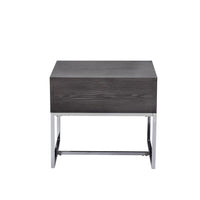 Wooden End Table with Tubular Metal Base and Spacious Drawer, Gray and Silver - AMF-81172