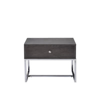 Wooden End Table with Tubular Metal Base and Spacious Drawer, Gray and Silver - AMF-81172