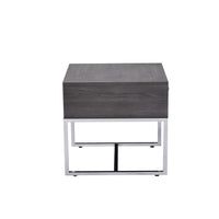 Wooden End Table with Tubular Metal Base and Spacious Drawer, Gray and Silver - AMF-81172