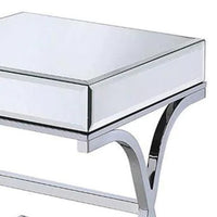 Contemporary Style Metal and Mirror Square End Table, Silver - AMF-81197