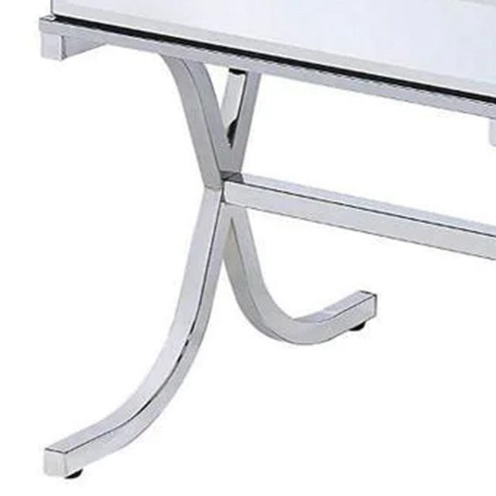Contemporary Style Metal and Mirror Square End Table, Silver - AMF-81197