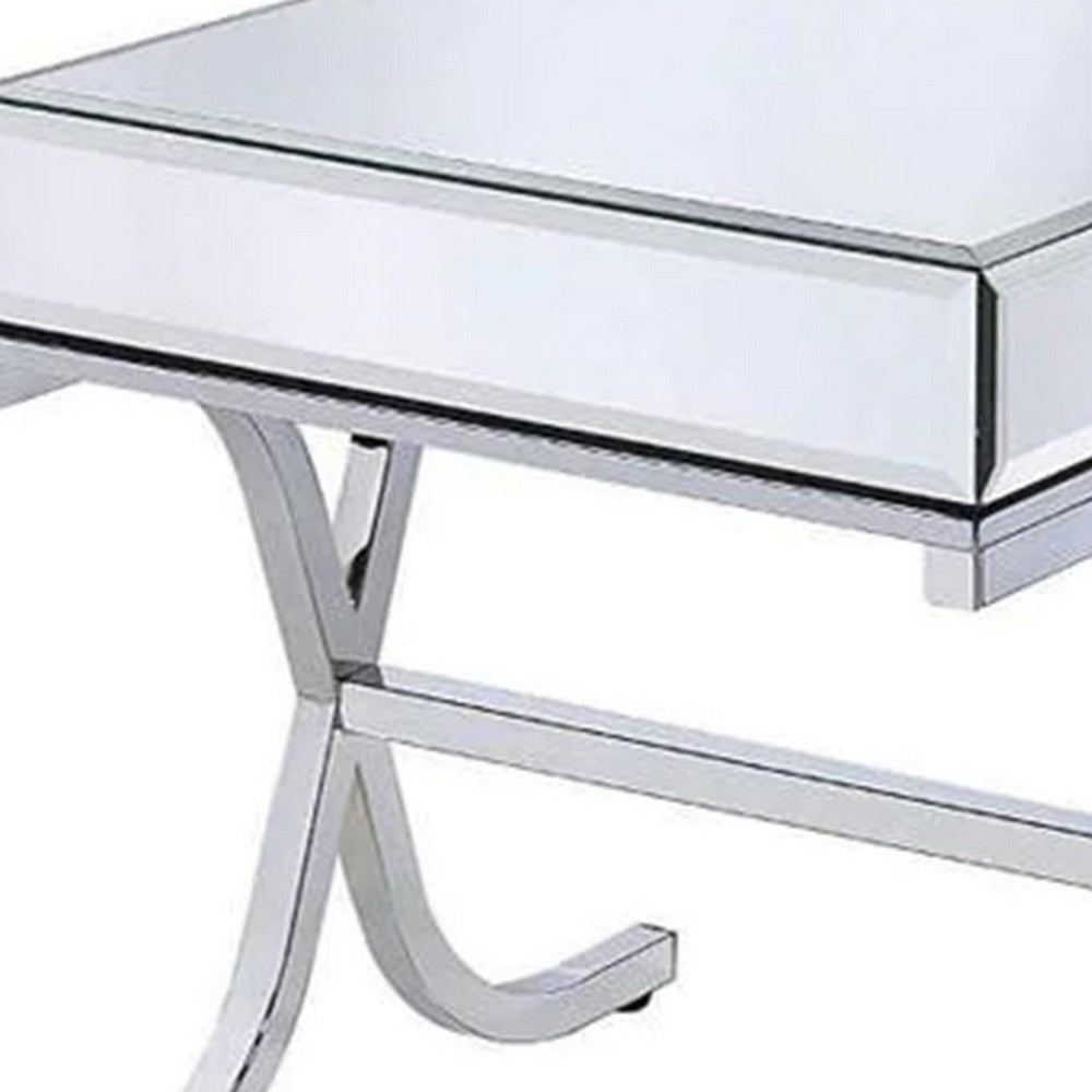 Contemporary Style Metal and Mirror Square End Table, Silver - AMF-81197
