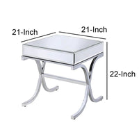 Contemporary Style Metal and Mirror Square End Table, Silver - AMF-81197