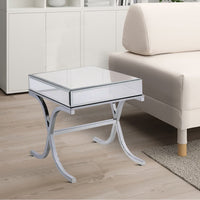 Contemporary Style Metal and Mirror Square End Table, Silver - AMF-81197