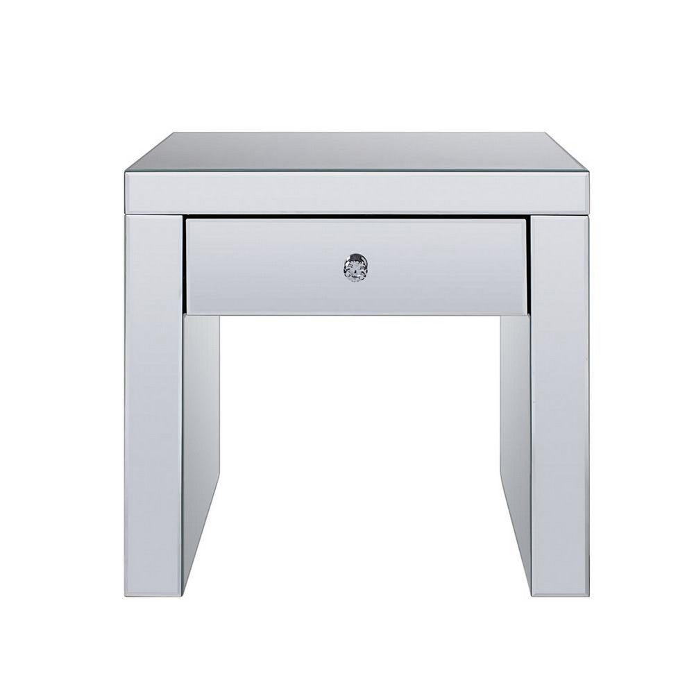 Wood and Mirror End Table with One Drawer, Clear - AMF-81477