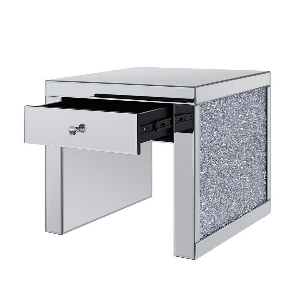 Wood and Mirror End Table with One Drawer, Clear - AMF-81477