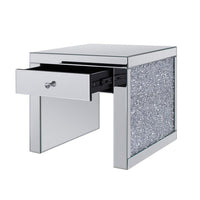 Wood and Mirror End Table with One Drawer, Clear - AMF-81477