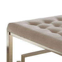 Modern Style Square Shaped Wood and Metal Cocktail Ottoman, Gold and Beige - AMF-81625