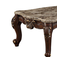 Traditional Style Rectangular Wood and Marble Coffee Table, Brown - AMF-81695