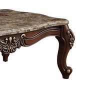 Traditional Style Rectangular Wood and Marble Coffee Table, Brown - AMF-81695