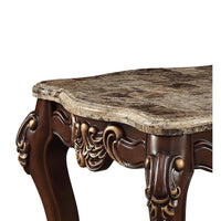 Square Marble Top End Table With Carved Floral Motifs Wooden Feet, Brown - AMF-81697