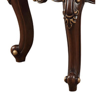 Square Marble Top End Table With Carved Floral Motifs Wooden Feet, Brown - AMF-81697