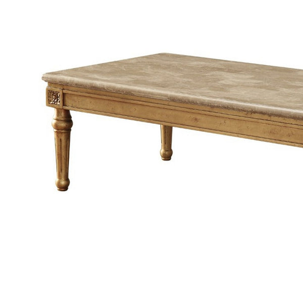 Traditional Style Rectangular Wood and Marble Coffee Table, Gold - AMF-81715