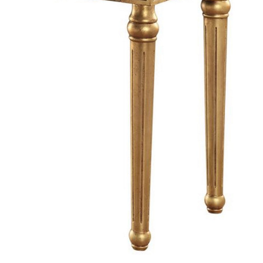Marble Top Sofa Table With Fluted Detail Wooden Turned Legs, Gold - BM185786