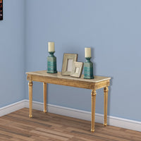 Marble Top Sofa Table With Fluted Detail Wooden Turned Legs, Gold - BM185786