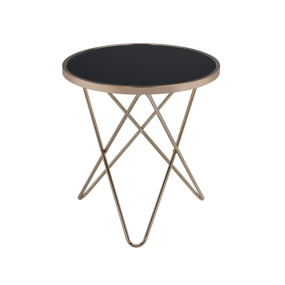 Valora End Table, Black Glass & Champagne - AMF-81832