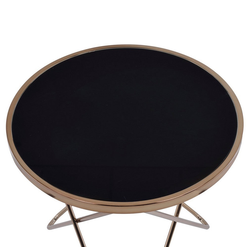 Valora End Table, Black Glass & Champagne - AMF-81832