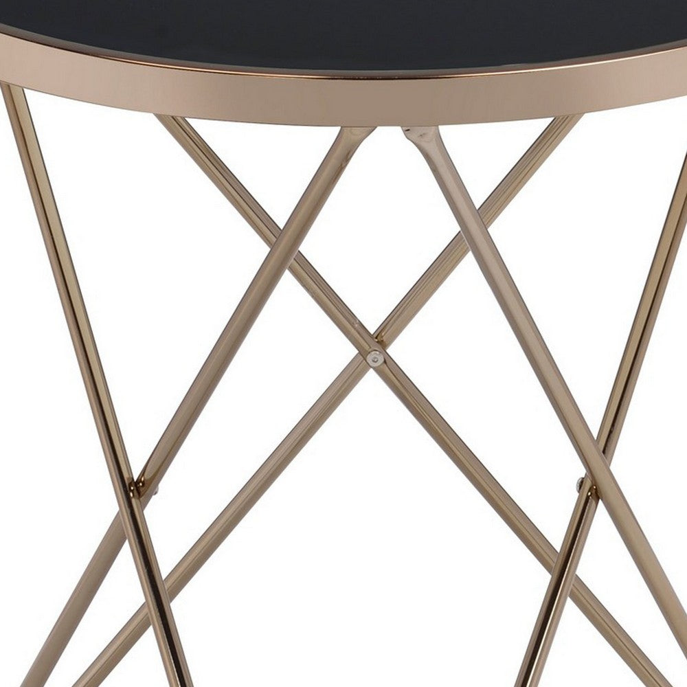 Valora End Table, Black Glass & Champagne - AMF-81832