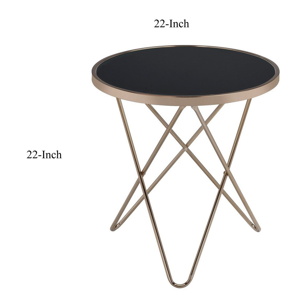 Valora End Table, Black Glass & Champagne - AMF-81832