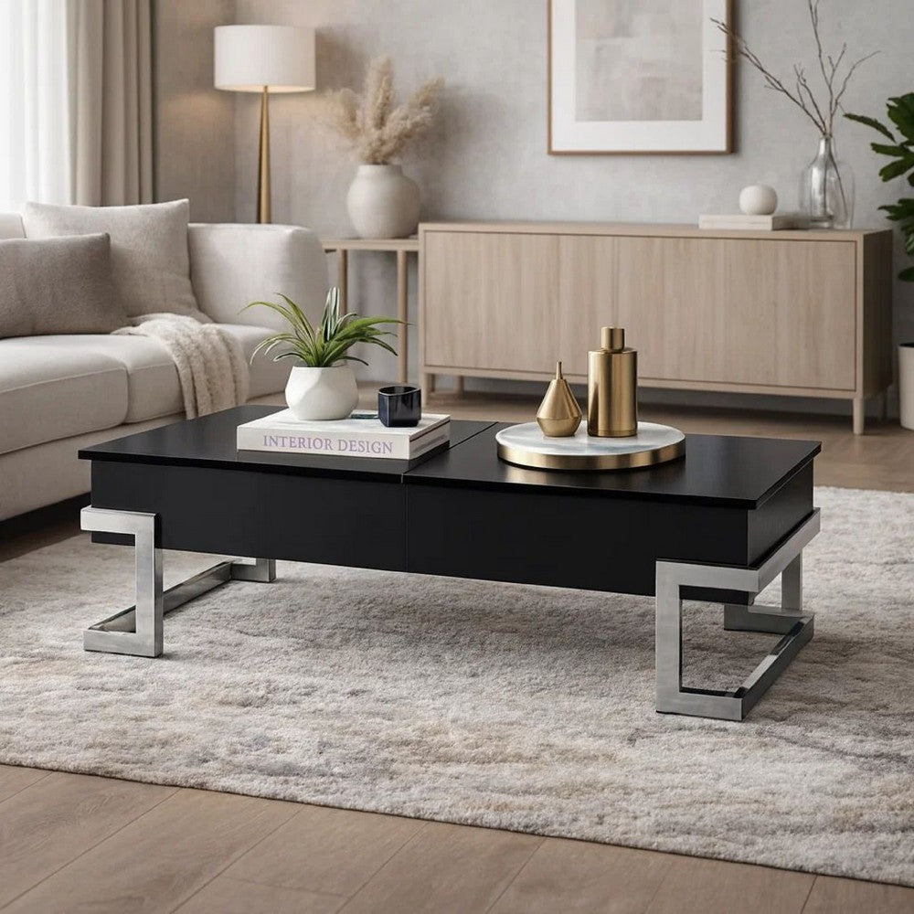 BM185789 Wooden Coffee Table With Lift Top Storage Space, Black