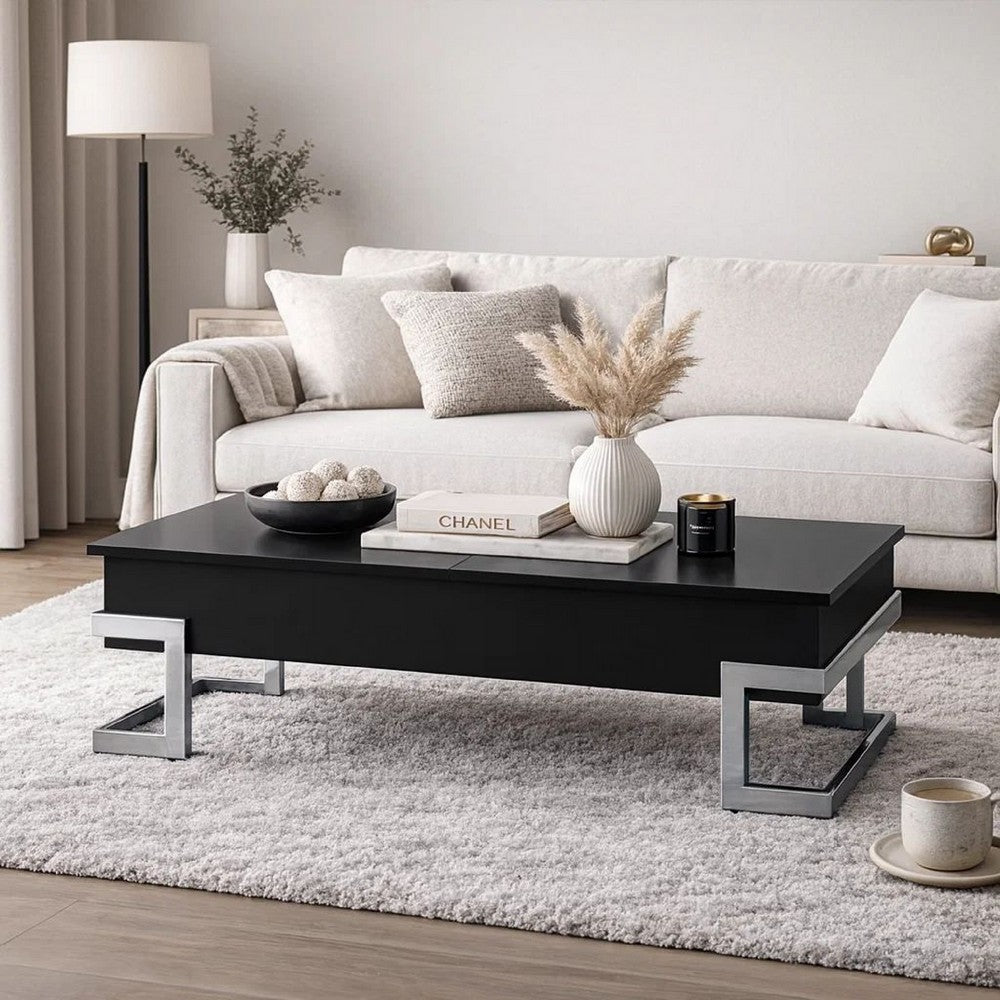 BM185789 Wooden Coffee Table With Lift Top Storage Space, Black