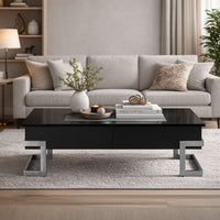 BM185789 Wooden Coffee Table With Lift Top Storage Space, Black