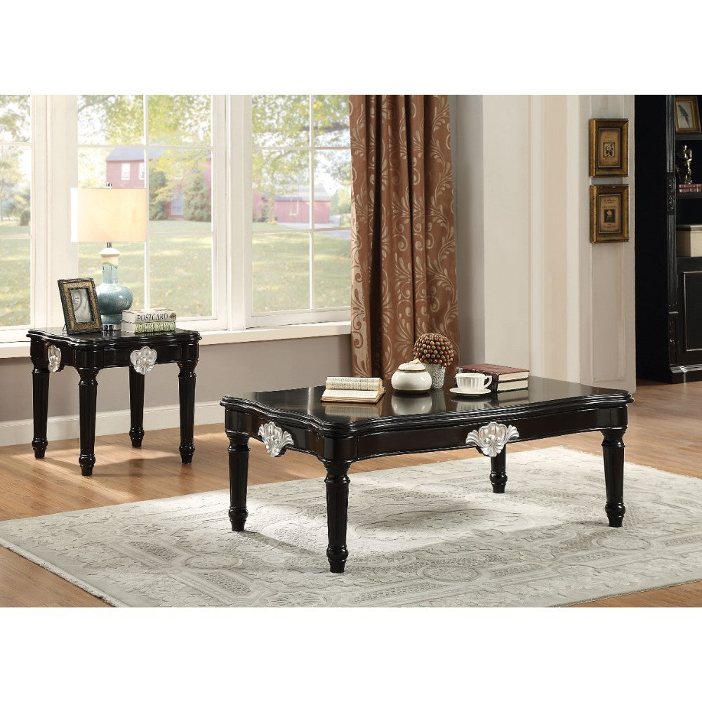 Traditional Rectangular Wooden Coffee Table with Scalloped Top, Black - AMF-82110