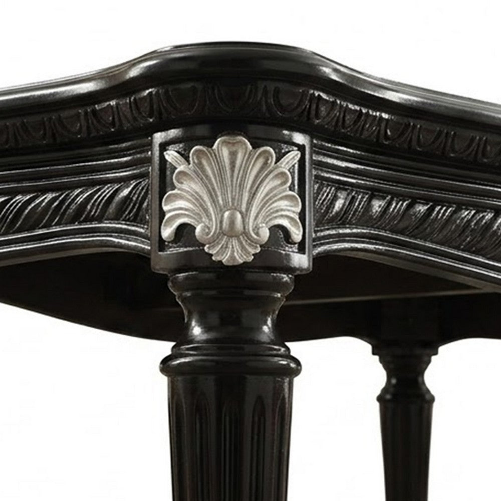 Traditional Rectangular Wooden Coffee Table with Scalloped Top, Black - AMF-82110