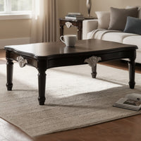 Traditional Rectangular Wooden Coffee Table with Scalloped Top, Black - AMF-82110