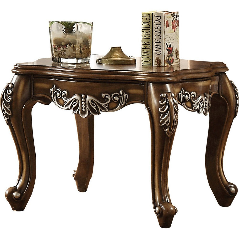 Wooden End Table With Fine Scrolled Work, Antique Oak Brown - AMF-82117