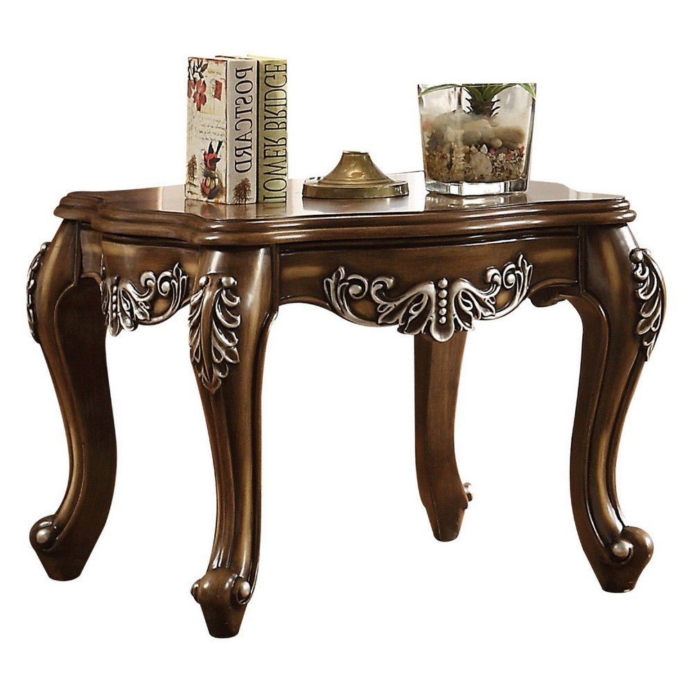 Wooden End Table With Fine Scrolled Work, Antique Oak Brown - AMF-82117
