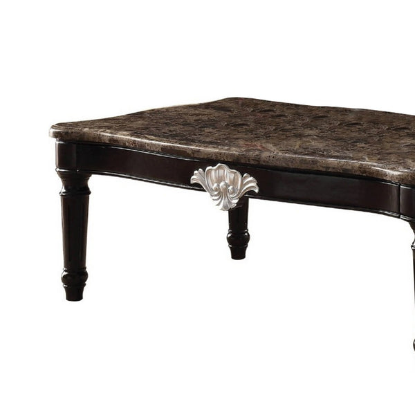 Traditional Style Rectangular Marble and Wood Coffee Table, Brown - AMF-82150