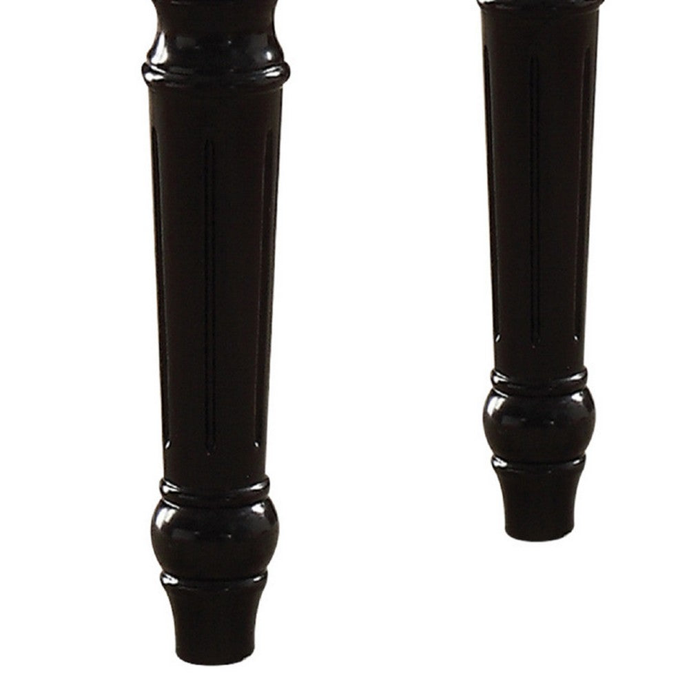 Marble Top End Table With Contrast Carved Motif Turned Wood Legs, Black - AMF-82152
