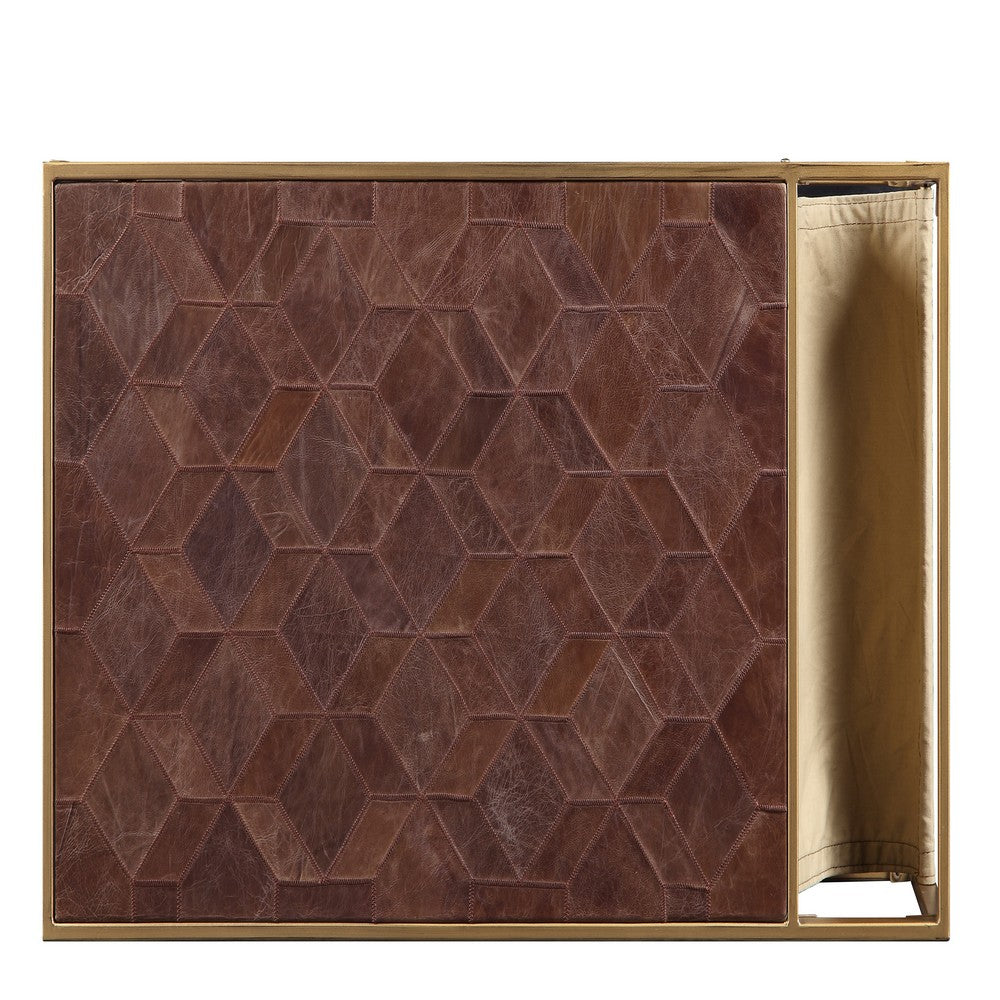 Metal Constructed Coffee Table with Leatherette Top and Magazine Holder, Beige and Gold - AMF-82310