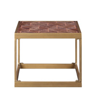 Retro Style Metal Frame End Table with Stitched Leather Top, Brown and Gold - AMF-82312