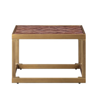 Retro Style Metal Frame End Table with Stitched Leather Top, Brown and Gold - AMF-82312