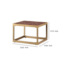 Retro Style Metal Frame End Table with Stitched Leather Top, Brown and Gold - AMF-82312