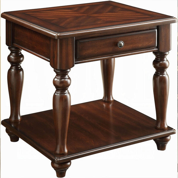 Wooden End Table with 1 Drawer and 1 Bottom Shelf, Walnut Brown - BM177663