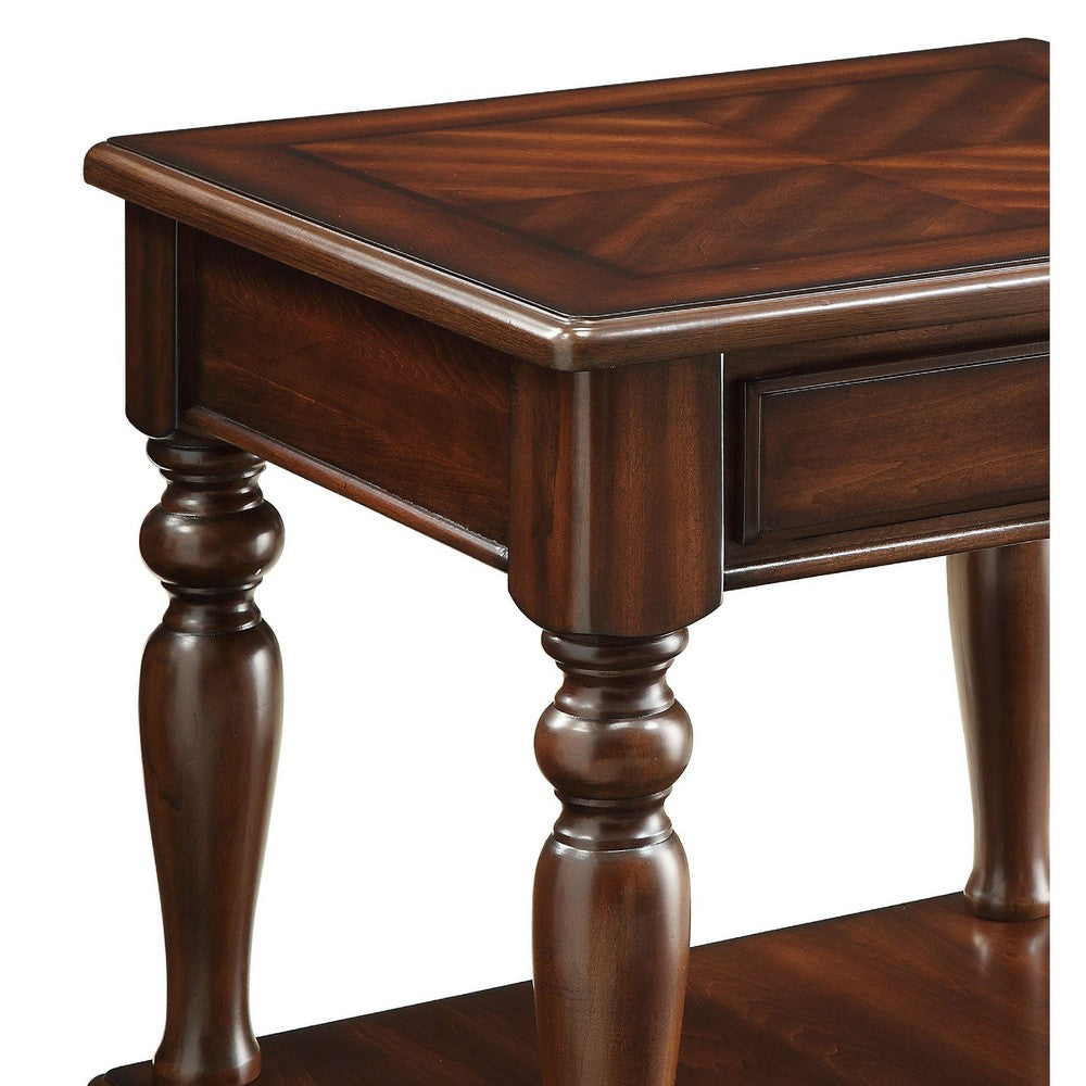 Wooden End Table with 1 Drawer and 1 Bottom Shelf, Walnut Brown - BM177663
