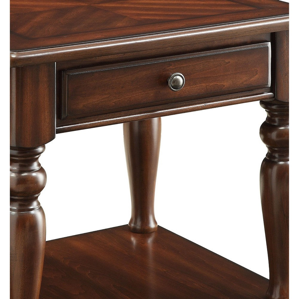 Wooden End Table with 1 Drawer and 1 Bottom Shelf, Walnut Brown - BM177663