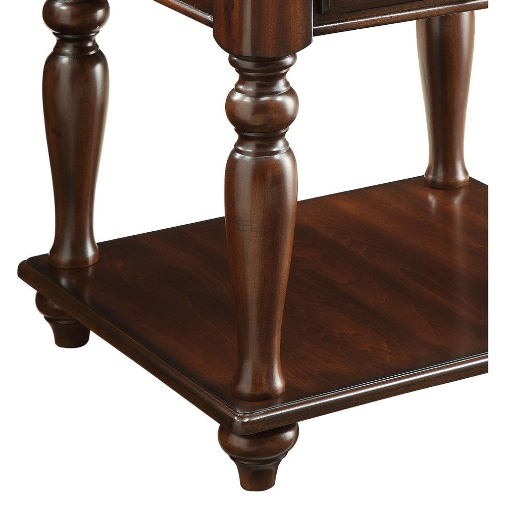 Wooden End Table with 1 Drawer and 1 Bottom Shelf, Walnut Brown - BM177663