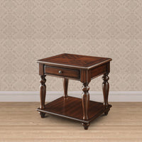 Wooden End Table with 1 Drawer and 1 Bottom Shelf, Walnut Brown - BM177663