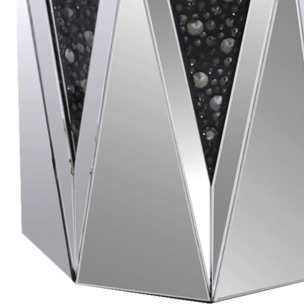 End Table With Octagonal Mirrored Top, Clear And Black - AMF-82777