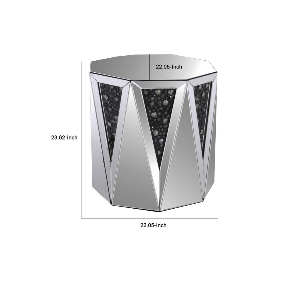End Table With Octagonal Mirrored Top, Clear And Black - AMF-82777