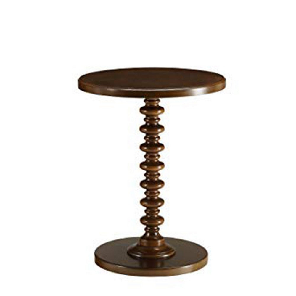 17 Inch Round Wood Side Table, Turned Support, Walnut Brown - AMF-82792