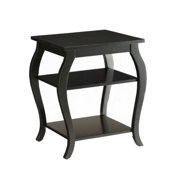 Wooden End Table with 2 Open Shelves and Cabriole Legs, Black - BM154581