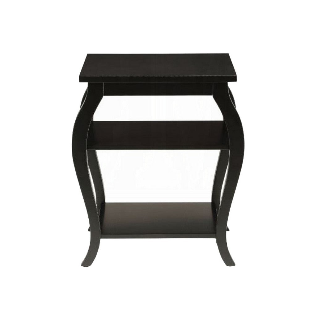 Wooden End Table with 2 Open Shelves and Cabriole Legs, Black - BM154581