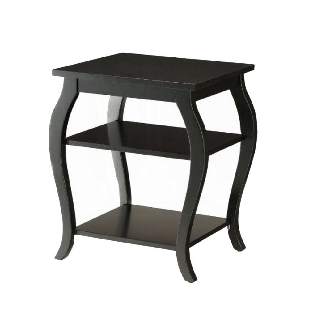 Wooden End Table with 2 Open Shelves and Cabriole Legs, Black - BM154581