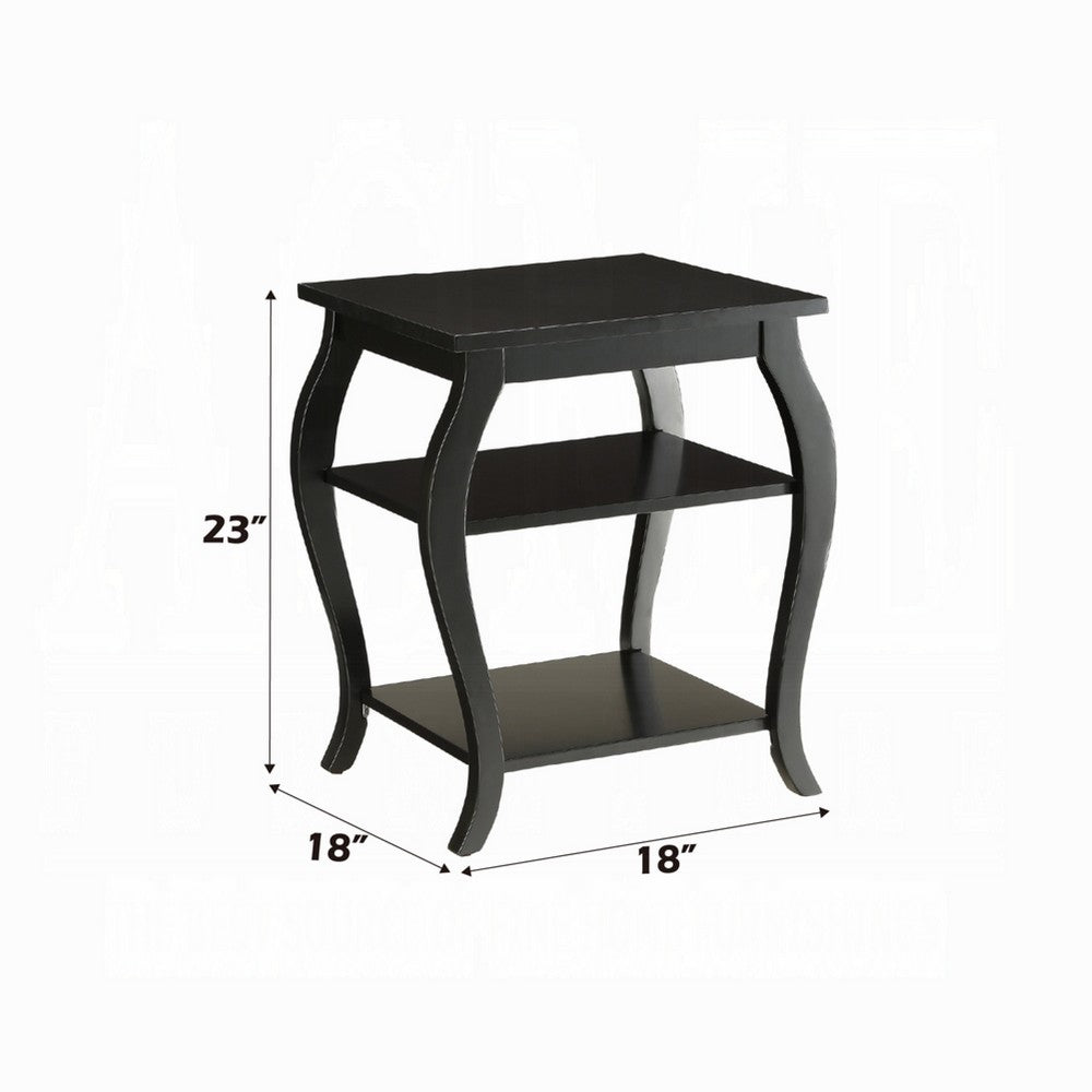 Wooden End Table with 2 Open Shelves and Cabriole Legs, Black - BM154581