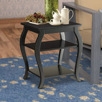 Wooden End Table with 2 Open Shelves and Cabriole Legs, Black - BM154581